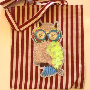 Sequined Embroidered Owl Tote Bag